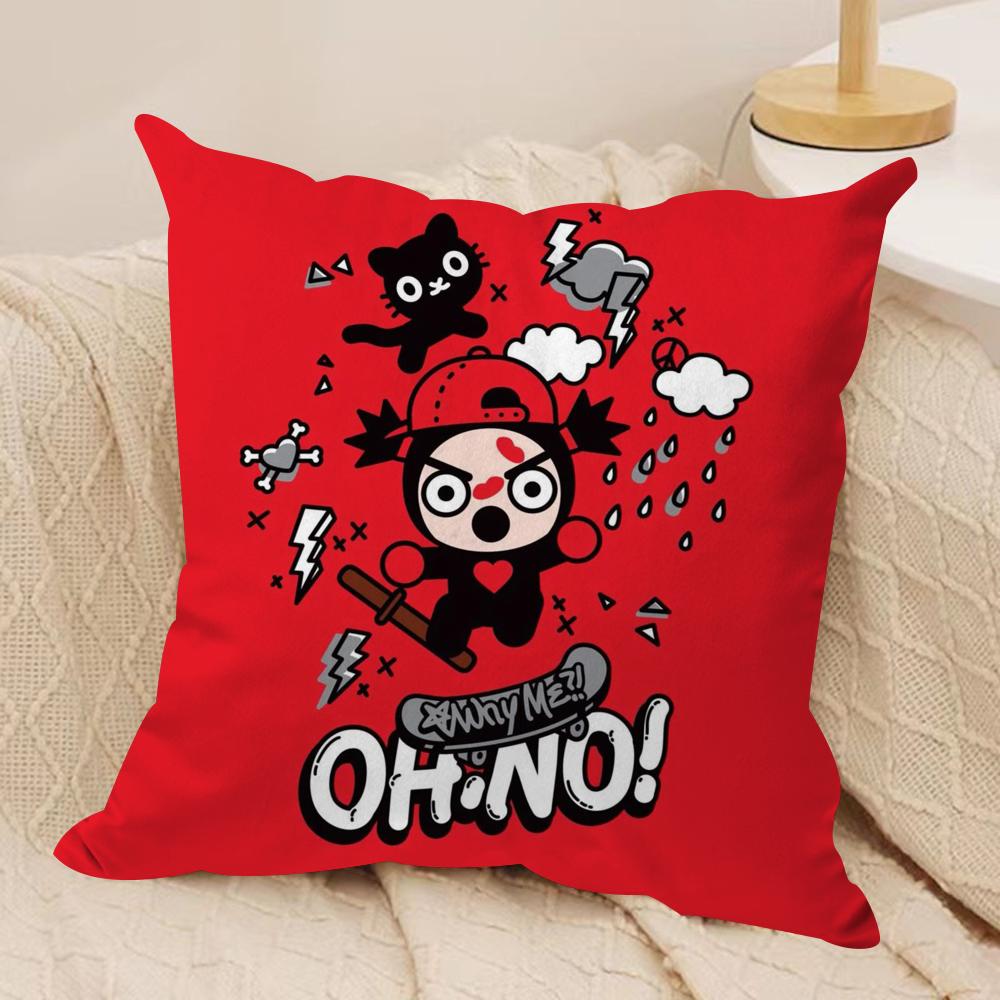 Kawaii P-Pucca Anime Cushion Cover Silky Short Plush Double-Sided Printed Pillow Case for Sofa All Seasons Home Decor Gift