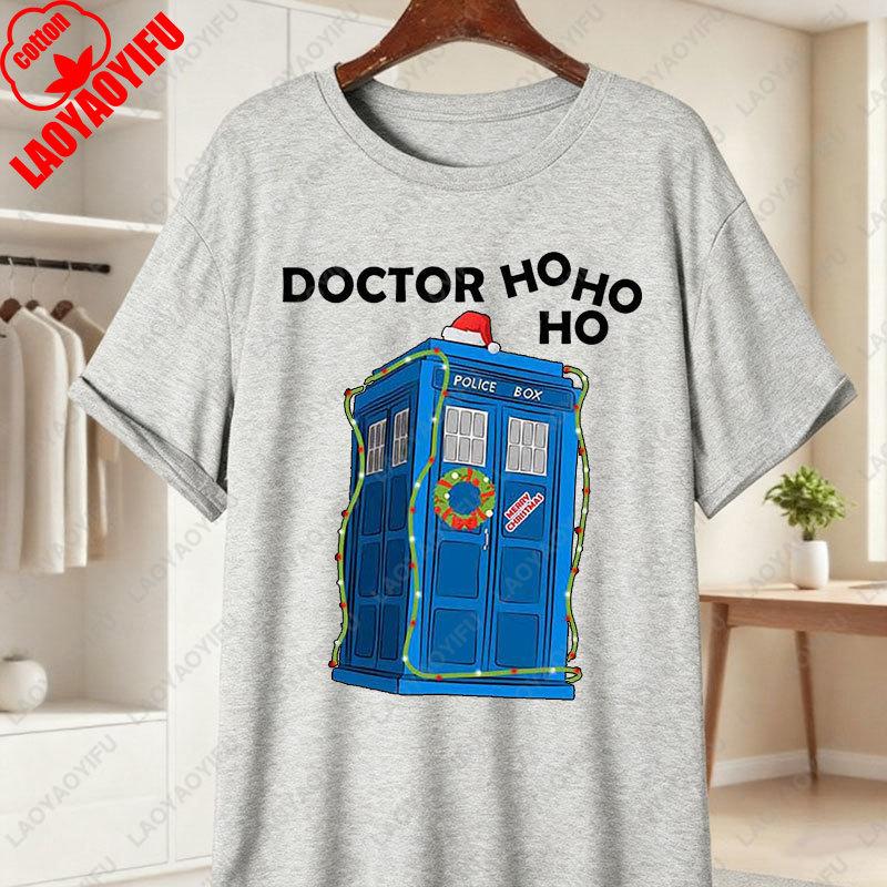 Doctor Hehe Funny Christmas Cotton TShirt Unisex Women Short Sleeve Print Tees Fashion Vintage Christmas Holiday Streetwear Tshirt