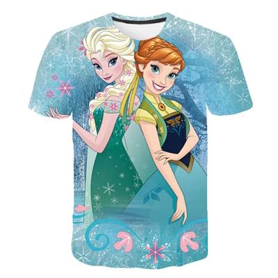 2026 Nowa Letnia Koszulka Disney Kraina Lodu z Nadrukiem 3D Anna Elsa Nadruk Koszulki dla Dziewczynek Kraina Lodu Królowa Śniegu Anna Elsa Nadruk Kreskówkowy