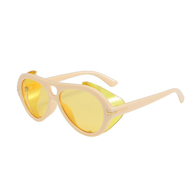 

Steampunk Style Sunglasses For Men And Women Uv400 Fullframe Pilot Shades For Outdoor Travel BeigeFrameYellowLens
