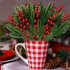 10/20pcs Christmas Artificial Red Berries Stemed Holly Berry Pine Cone Fake Flower  Xmas Tree New Year Party DIY Home Decoration