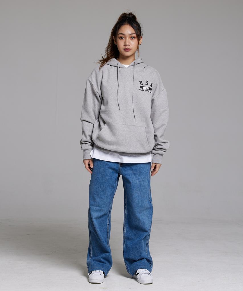 Usa Basketball Small Logo Natural Fit Hoodie Grey Black