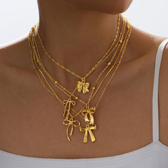 5Pcs/Set Bow Pendant Necklaces Elegant Bow Knot Charm Choker Necklaces Dainty Layering Chain Necklace Gift for Women Girls Friends