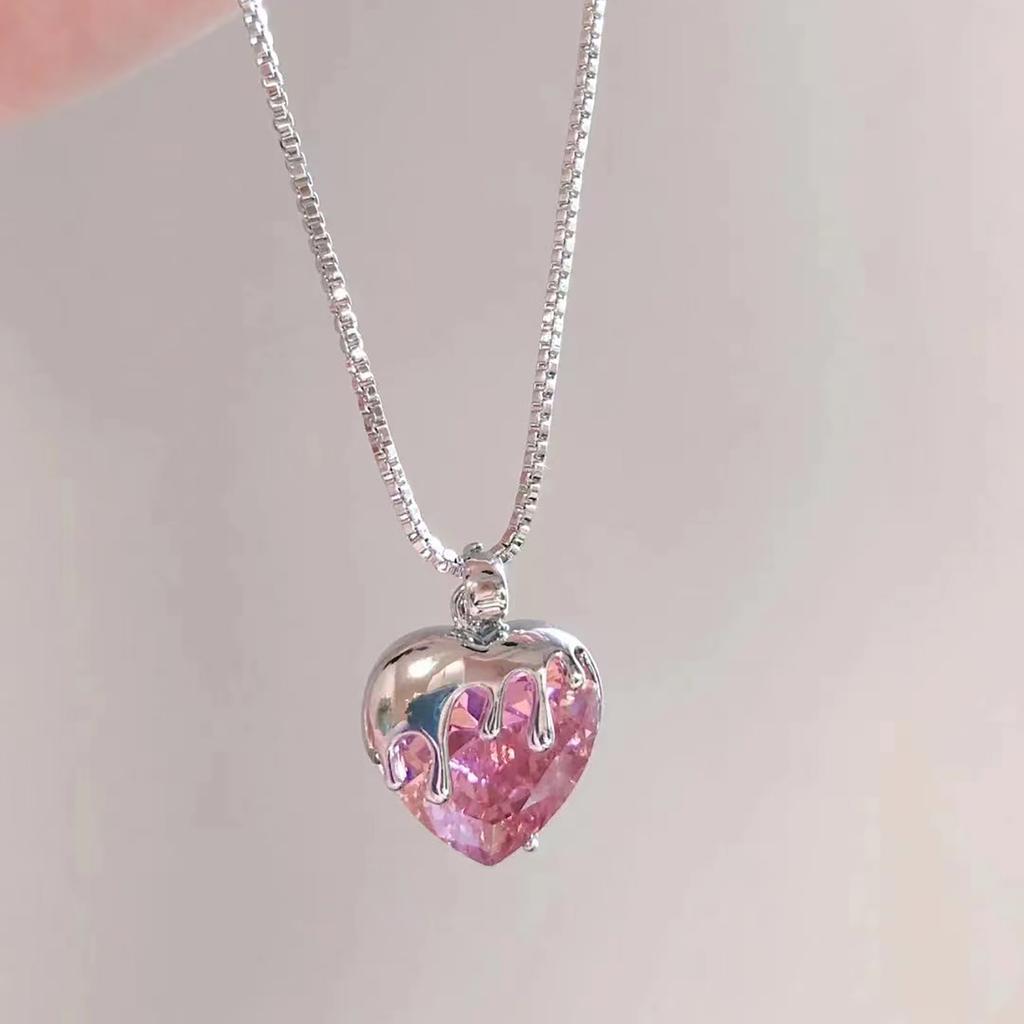 Y2K Trend Pink Planet Heart Zircon Necklaces Women Charm Aesthetic Clavicle Chain Pendent Necklace Party Jewelry Gifts