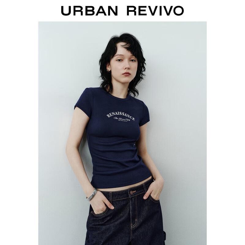 UR 2025 Autumn Women's Letter Print Round Neck Slim T-shirt UYY450276