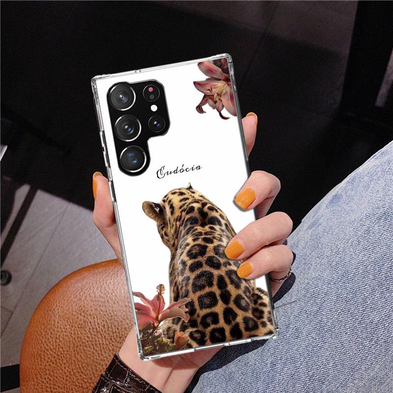 Pink Leopard Print Phone Case For Samsung Galaxy S24 S25 Edge S26 Ultra S23 S22 S21 Plus S20 FE + Personalized Print Cover Galax