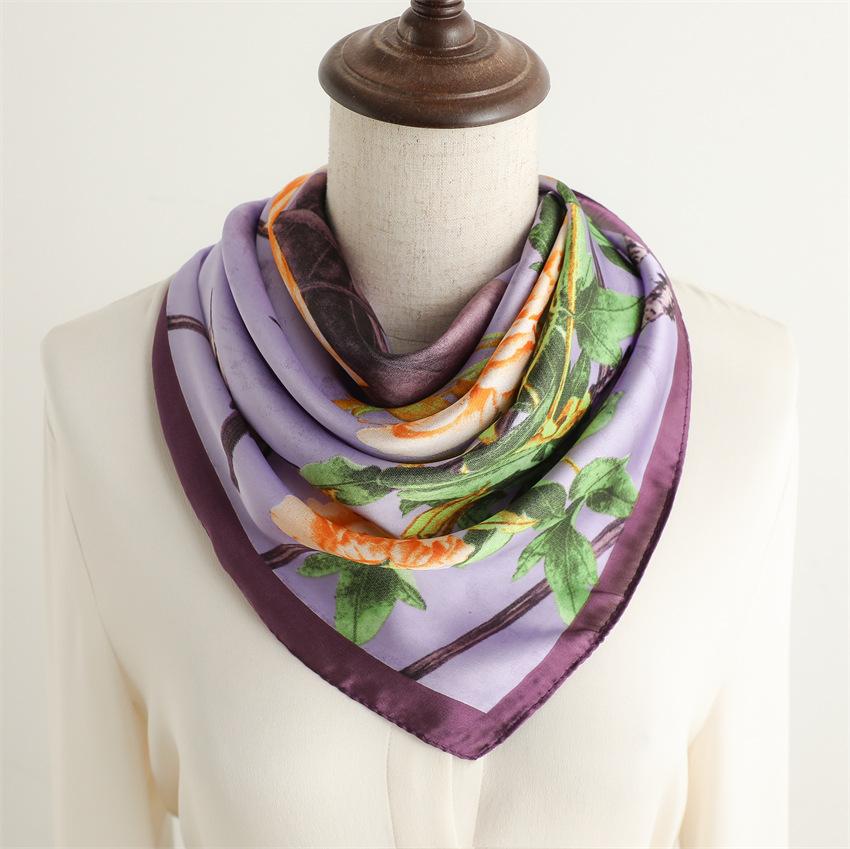 New Ink and Wash Peony Flower Silk Scarf Sunscreen Shawl Fashion Scarf Simulation Silk 71cm Square Scarf Professional Scarf Women
