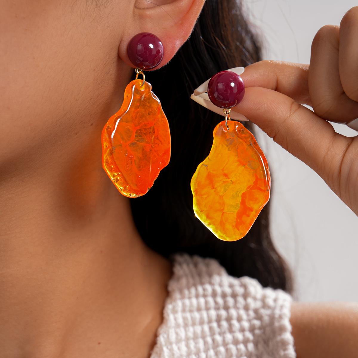 Favorite Toy Women's Orange Digadagu Alloy Resin Irregular Dangle Earrings New Minimalist Charm Earrings Party Zircon Accessories