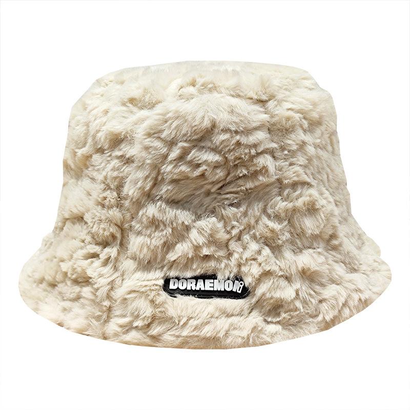 Korean Style Lamb Wool Fisherman Hat for Women Winter Plush Thickened Warm Ins Versatile Face Showing Small Bucket Hat