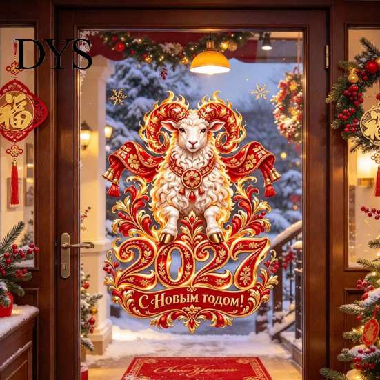 Non Adhesive Window Clings 2027 Year of Sheep Static Clings, Flame Zodiac Glass Stickers, Electrostatic Stickers Russian New Holiday Decorations,