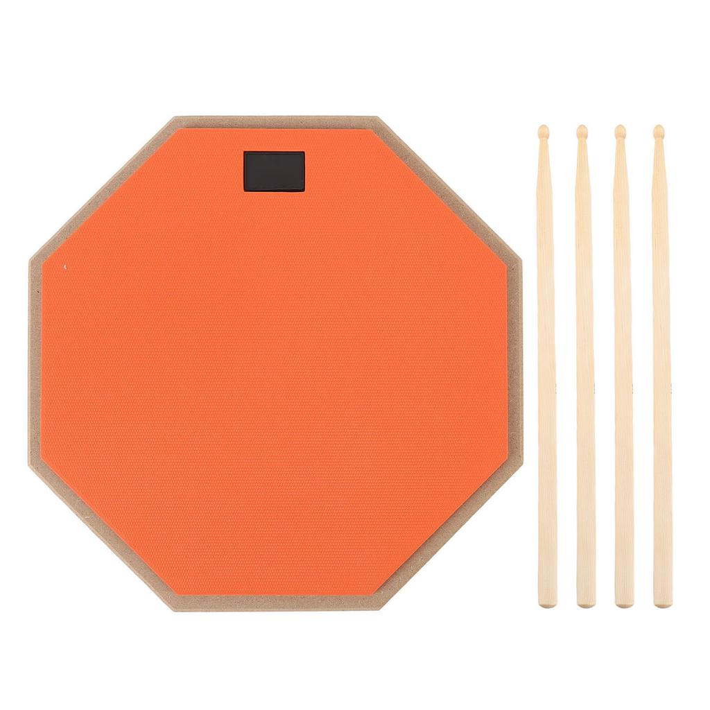 12in Silent Practice Drum Pad Set Rubber Appearance Quiet Drum Pad with 2 Pair Drumsticks for Home Orange