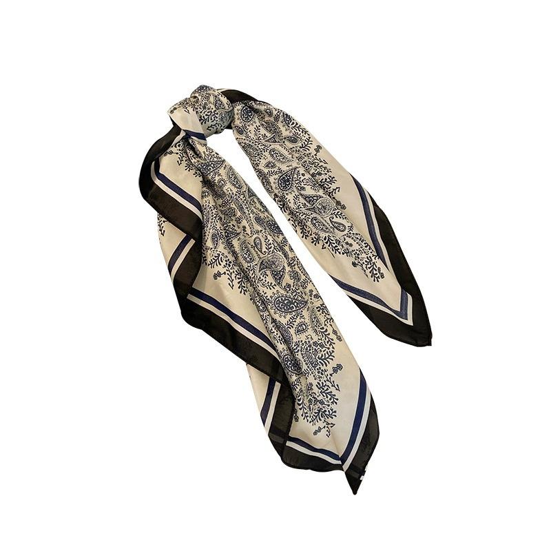 Small square scarf female French ethnic style retro versatile summer sunscreen silk scarf ins seaside beach sunshade shawl headscarf
