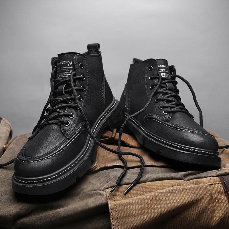 Autumn and Winter British Martin Boots Trendy High-top Leather Boots Snow Velvet Thermal Cotton Shoes
