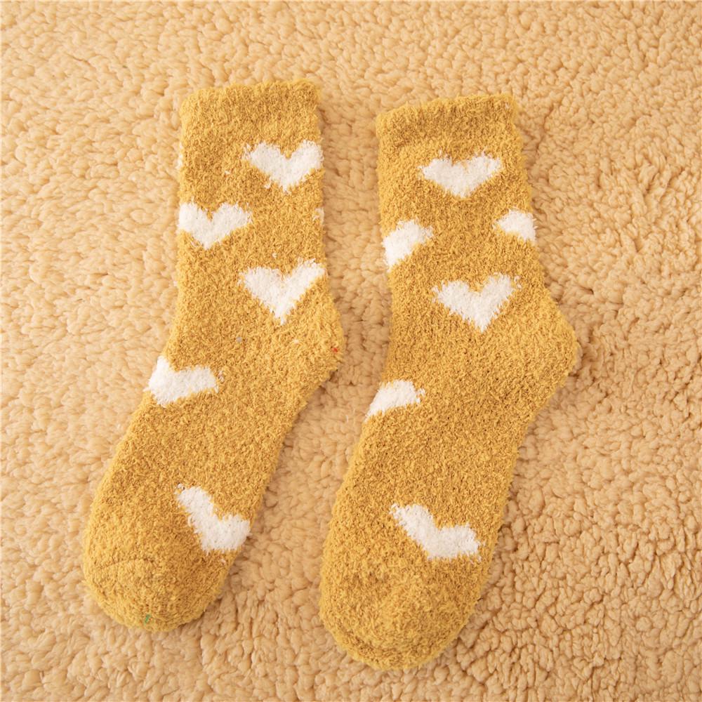 Women's Winter Fleece-Lined Heart Terry Floor Socks - Extra Thick, Non-Shedding, Mid-Calf Style