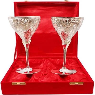 German Silver Wine Goblet In Beautiful Velvet Packaging and Carrying Bag,  22 Cm Set of 2 Glasses