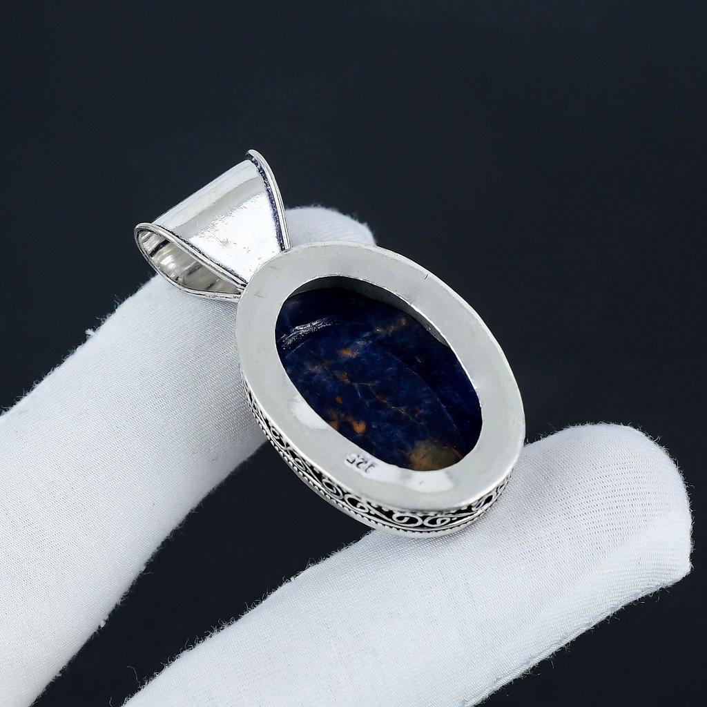 Natürlicher Sodalith Edelstein Silberanhänger in 925 Sterling Silber - Handgefertigtes ovales Design, Alltagsschmuck Verlobung