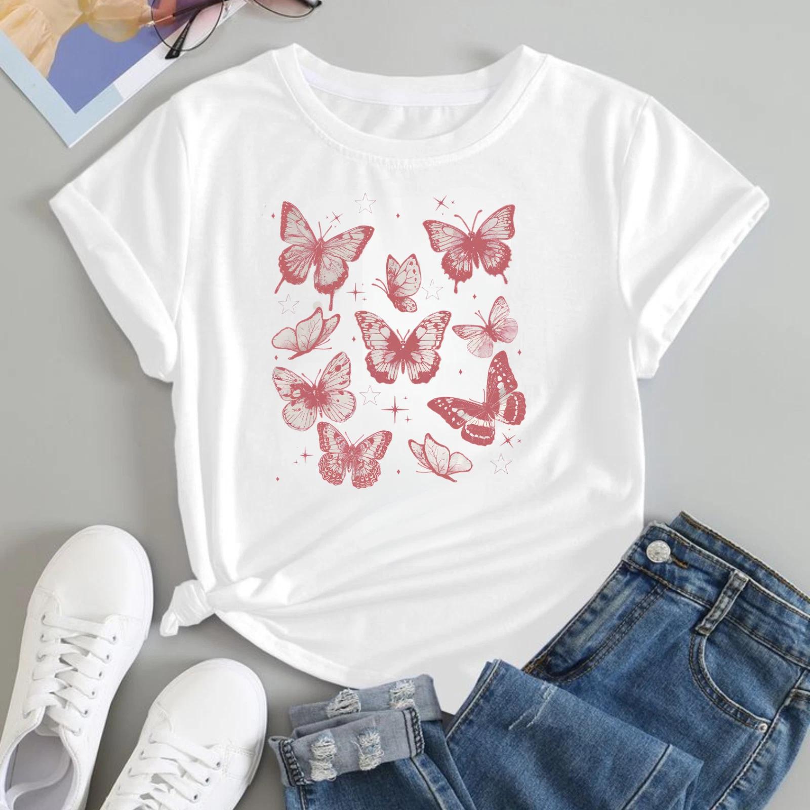 Fairycore Pink Butterfly Graphic T-shirt Cute Summer Unisex 100% Cotton Gift Tee S