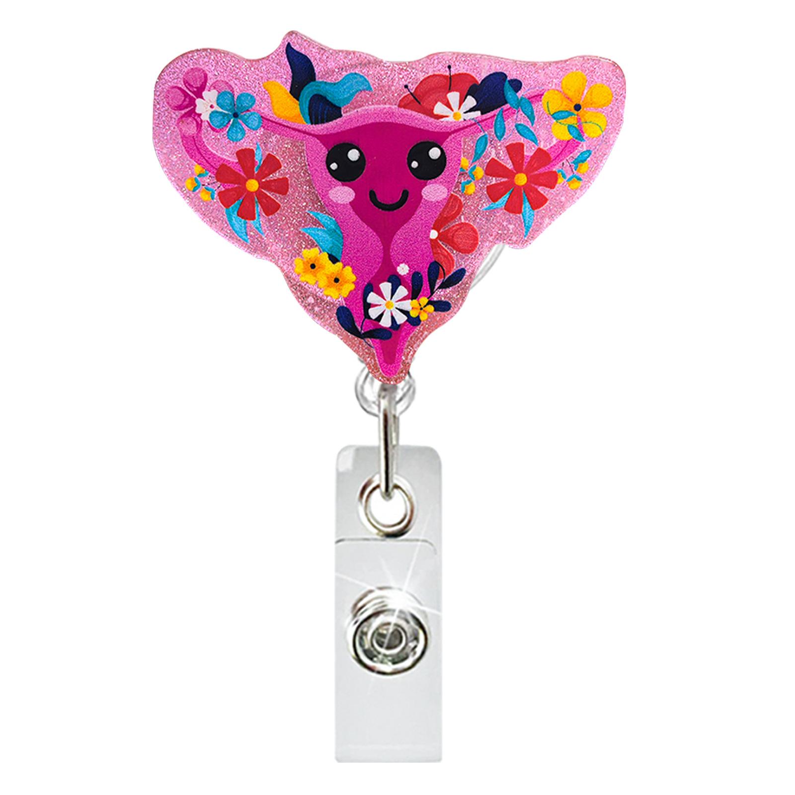 New Acrylic Sparkling Powder Uterine Flower Expandable Rotating Badge Scroll Doctor Nurse ID Buckle Easy Pull Buckle