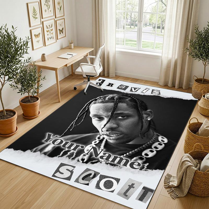 Personalized Crystal Velvet Carpet,Travis Scott Custom Printed Name, Plush Area Rug For Home Indoor Decor