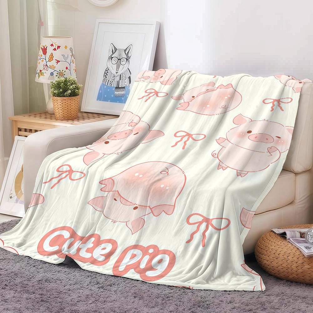Cute Pig Pink Fleece Blanket Warm And Soft Suitable For Bedroom Living Room Sofa Bed Office Travel Camping