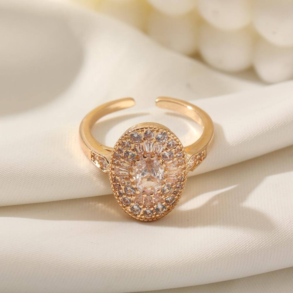 Elegant Oval Zirconia Open Ring Surround Design Adjustable Bridal Ring Wedding Party Gift