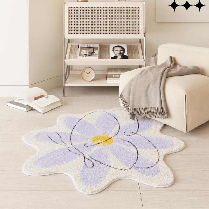 Décoration de Chambre Motif Floral Tapis Antidérapant Tapis Épais en Peluche pour Salon Tapis Doux Moelleux pour Salon Tapis Lavable à la Maison 80x80CM