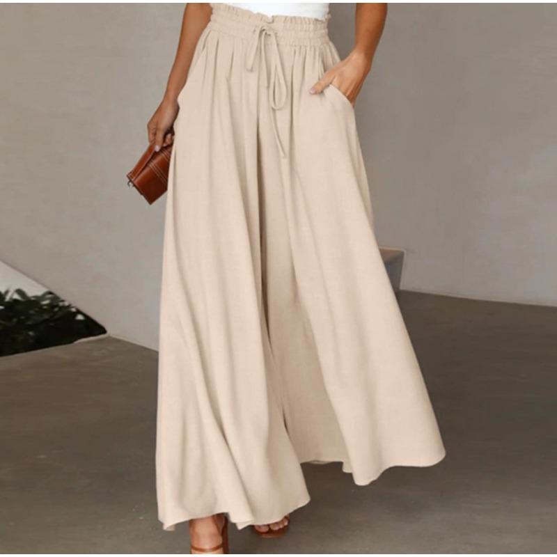New Summer Women's Wide-leg Trousers Elastic Belt Wide-leg High-waist Long Skirt Pants Women