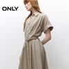 ONLY 2025 Spring Solid Lapel Short Sleeve A-Line Midi Dress