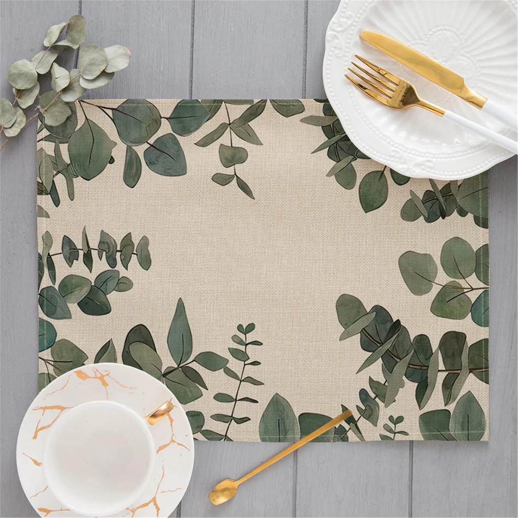 Morandi Floral Sunflower Printing Linen Placemat for Dining Table Drink Coaster Home Decoration Modern Kitchen Cup Pads