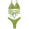Yi Yong 2024 European & American High Elasticity Solid Color Wrap Tie Bikini Swimsuit