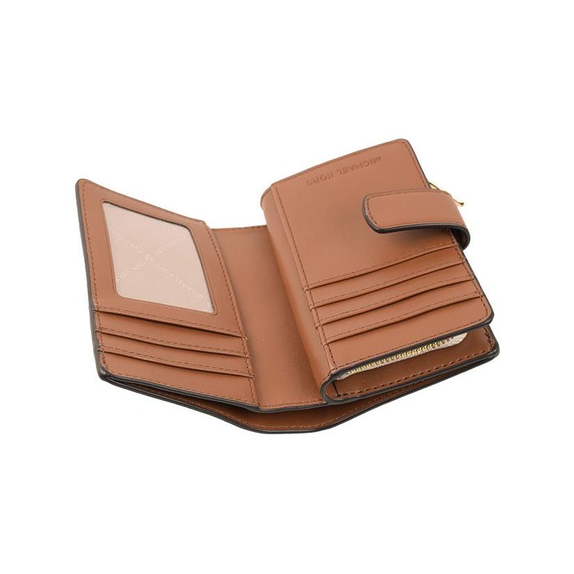 Michael Kors Metal Logo Double Fold PVC Leather Wallet Women wallet Beige D35F8GTVF2B-VANILL