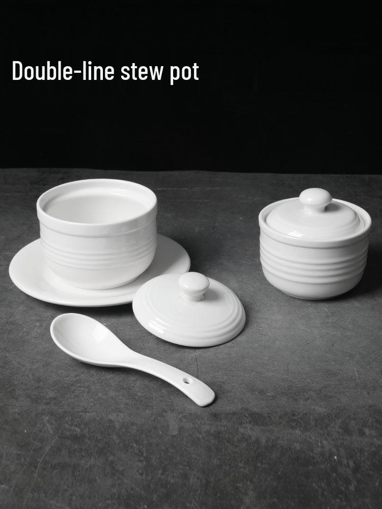 Bird's Nest Ceramic Stew Pot with Lid, Steaming Bowl, Double Boiler, Pure White, for Soup & Steamed Egg