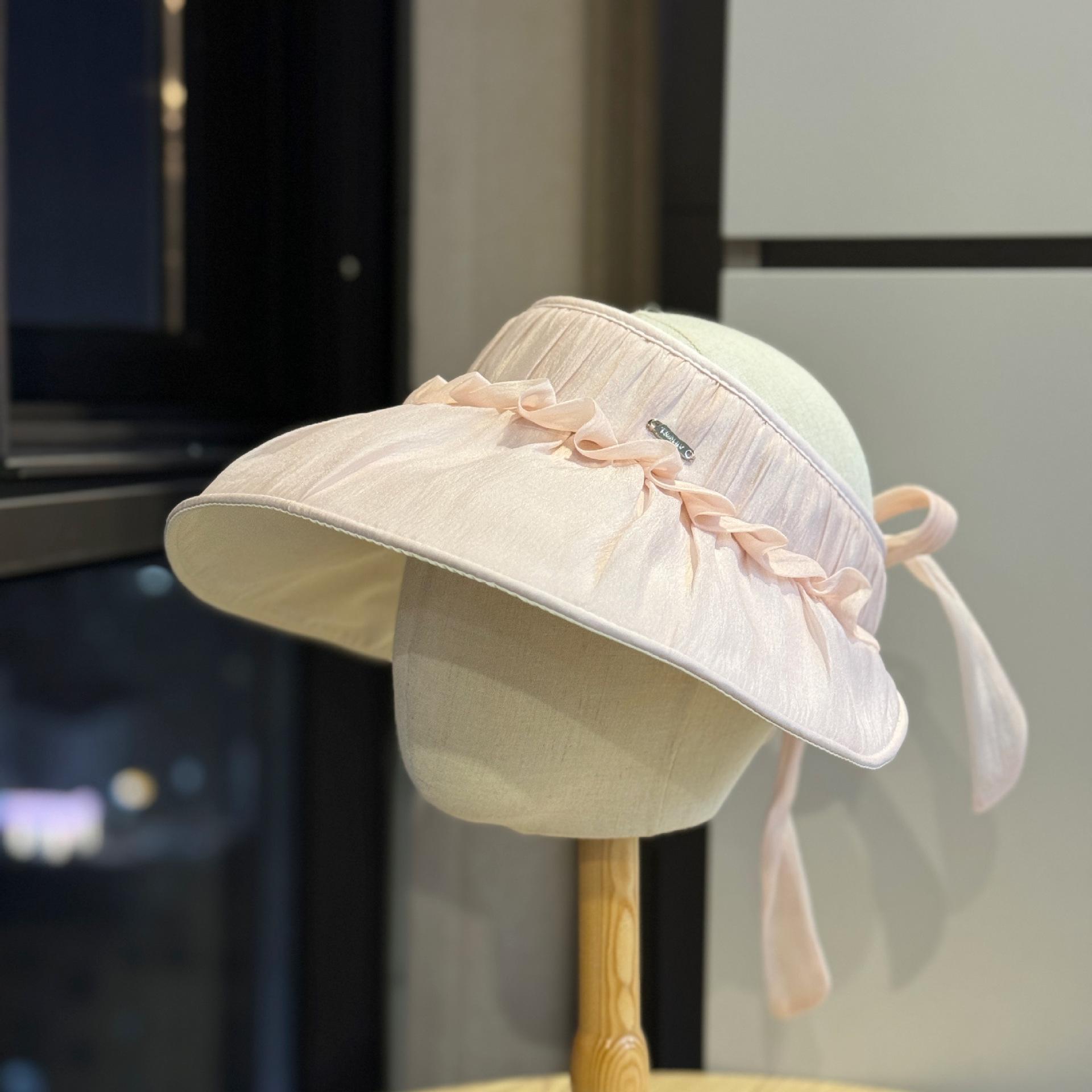 

Spring and summer mesh open-top sun hat for women, large brim, beach vacation hat, UV protection beach sun hat Adult54-60Adjustable рожевий