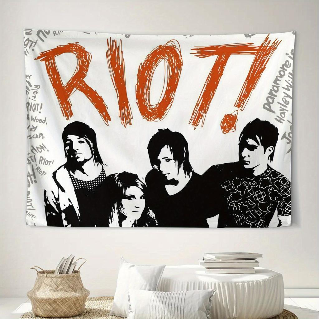 Paramore Riot Minimalist Tapestry Black White Band Members Horizontal Wall Art for Office Study Bedroom