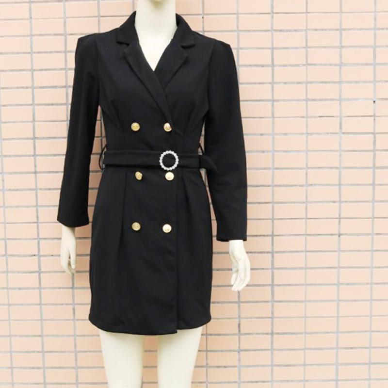 Neues Damen-Blazer-Kleid mit Puffärmeln und Revers, schmal geschnitten, zweireihig, V-Ausschnitt, Pendlerjacke mit Bindekragen, Damen Slim Suit Kleid