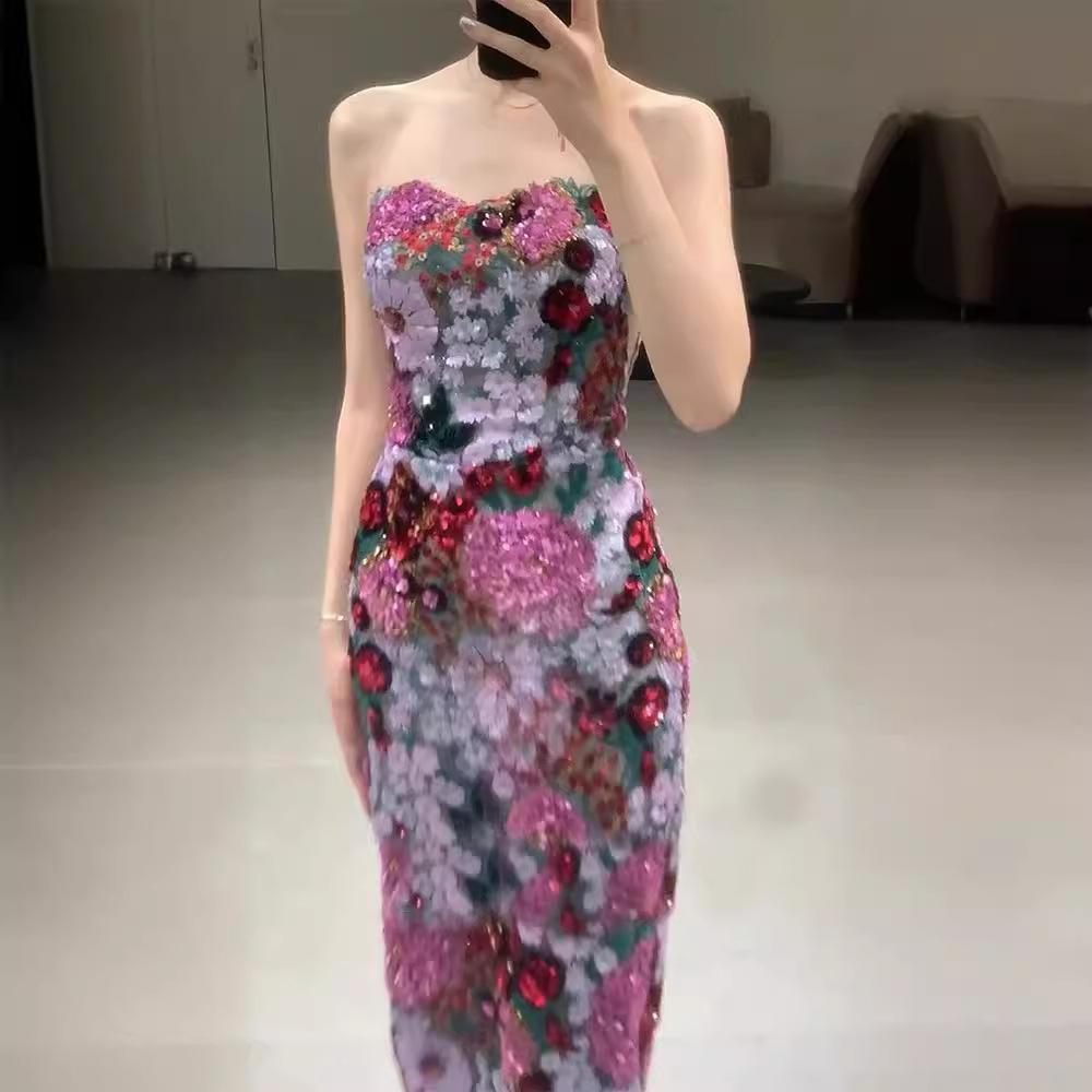 New Chinese morning robe engagement dress dress dress toast dress morning robe dress bride heavy industry sequined tube top fishtail dress