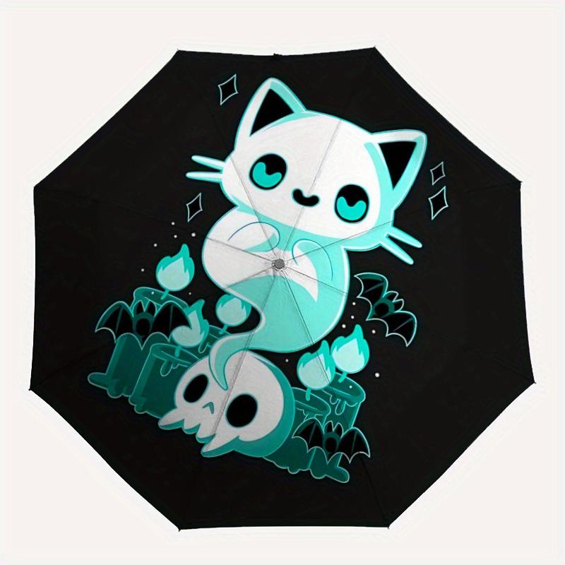 

1pc Ghost Cat Auto Open/close, All-Season Portable Folding Umbrella for Women & Men, Travel, Everyday, Formal Events - Compact Luxury Parasol, Outdoor