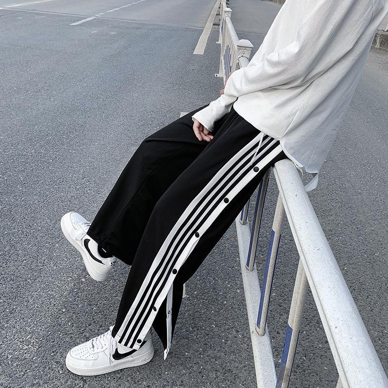 Pantaloni da Ginnastica Estivi da Basket da Uomo alla Moda, Vestibilità Larga, con Bottoni a Pressione su Tutta la Lunghezza