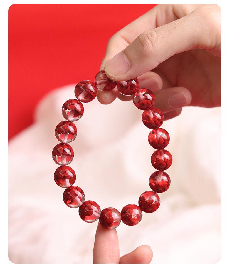 Lingxi Cinnabar & Mineral Crystal Bead Bracelet - Red Treasure Pot Design