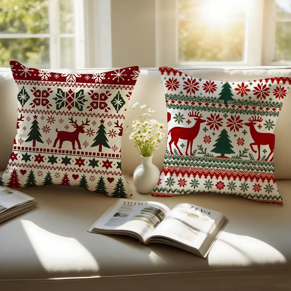 Christmas Illustration Festive Cushion Cover Pillowcase Antidustmite Invisible Zipper Short Plush Sofa Cushion