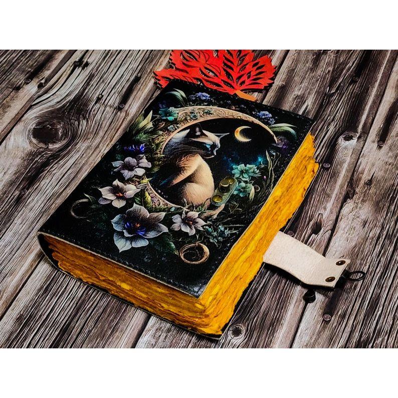 Leather journal Spell wizard Cat Book Blank Magik Notebook Book Of Shadows Wiccan Pagan grimoire book for Traveling Sketching best gift