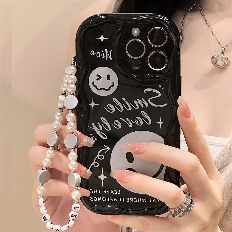 IPhone 16 Pro კრემისფერი ნიმუში სილიკონის ქეისი სამაჯურით - თავსებადი მოდელებთან 6-8, 12, 14 და 15