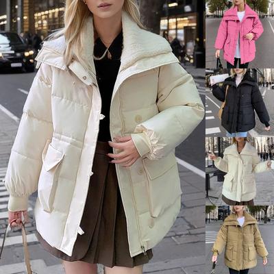 Lambswool Lapel Cotton Jacket For Women Mid-length Winter New Cotton-padded Jacket Fashion Coat