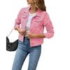Women's Denim Jackets Fashion Female Casual Long Sleeve Lapel Solid Button Down Chest Pocket Slim Jean Jacket