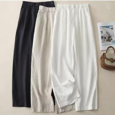 Damenhose Frühling/Sommer Koreanische Mode Schlichte Pendlerhose Drapiert Schwarz Hochtaillierte Gerade Freizeithose