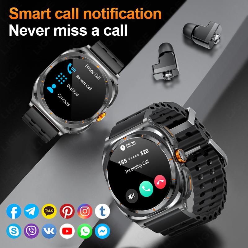 New TWS 2-In-1 Headset Smart Watch Bluetooth Call Men Watches 400mAh Battery Heart Rate Play Music Smartwatch Women