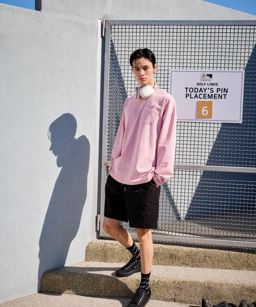 KANDINI Pink Pocket Long Sleeve T-Shirt_Unisex