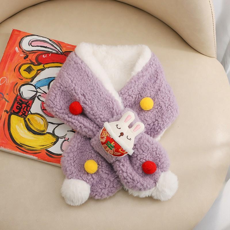 Cute Cartoon Rabbit Pompom Scarf Winter Warm Knitted Neck Warmer Women Men Unisex Fashionable Red Festive Accessory