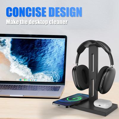 3-in-1 Kabelloser Lade-Kopfhörer-Ständer für Airpods Max Desktop-Gaming-Headset-Halter Ladebasis für Telefon Bluetooth-Kopfhörer