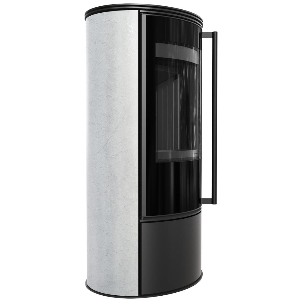 Wood Burning Steel Stove KRATKI ERIK Ø 150 5,5 kW Decorative Ceramics WHITE NATURAL Black Thermotec Self Closing Door